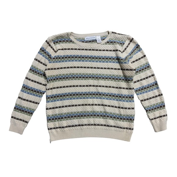 Alfred Dunner Sweater Womens Petite XL Beige Striped Knit Pullover Made USA - Picture 1 of 7